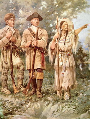  Edgar Samuel Paxson - Lewis and Clark with Sacagawea (colour litho) (detail)