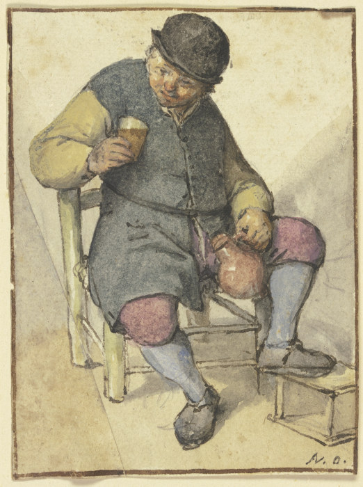 Sitzender Bauer von vorn, mit Krug und Glas à Adriaen van Ostade