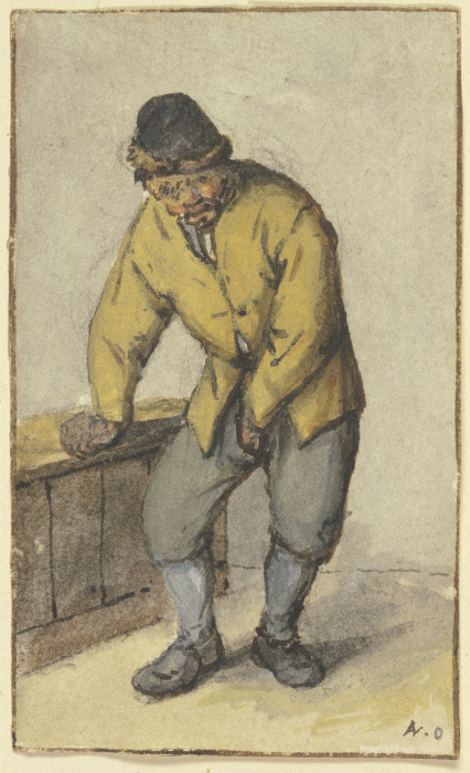 Stehender Bauer von vorn, seine Hose aufknöpfend à Adriaen van Ostade