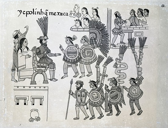 The last Aztec Emperor Cuauhtemoc surrenders, plate from ''Antiguedades Mexicanas'' à Alfredo Chavero 1892, école espagnole