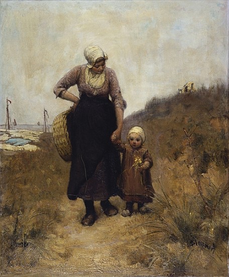 Mother and Child on a Path the SeaBlommers or Bloomers à Bernardus Johannes