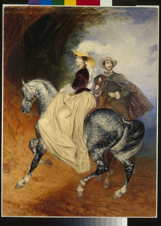 The Horsemen. Portrait of Eugeny and Emily Mussard à Brüllow
