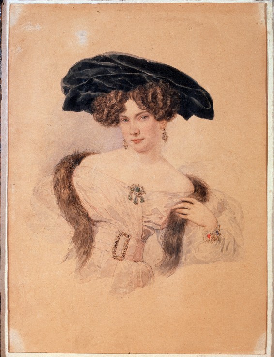 Portrait of the artist Yevdokiya Bakunina (1793-1882) in black beret à Brüllow