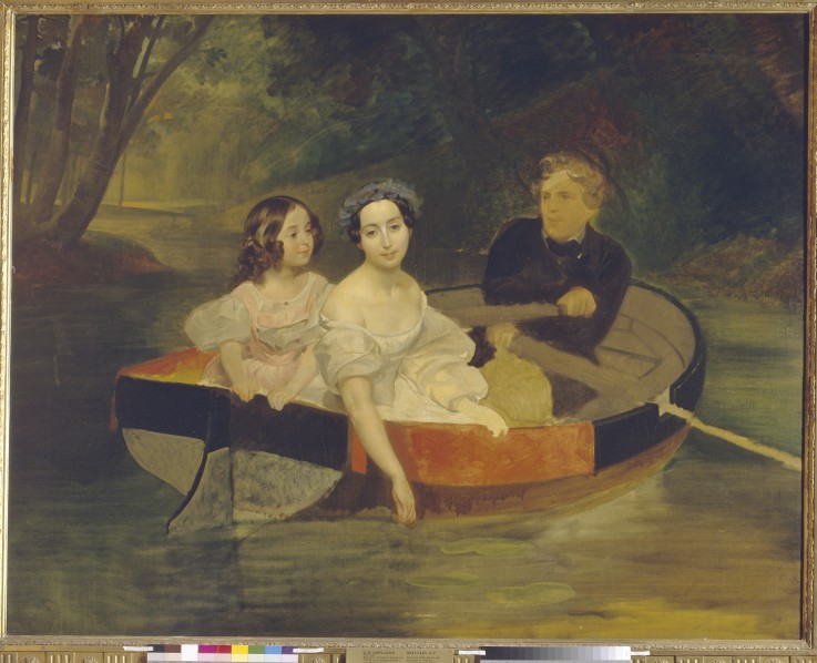 Self-portrait with Baroness Yekaterina Meller-Zakomelskaya and her daughter in a boat à Brüllow