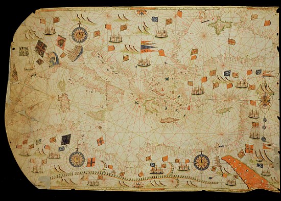 The entire Mediterranean Basin, from a nautical chart (ink on vellum) à Calopodio da Candia