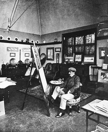 Cecil Aldin in his studio à Photographe anglais