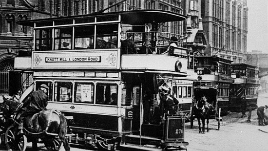 Trams in Manchester, c.1900 à Photographe anglais