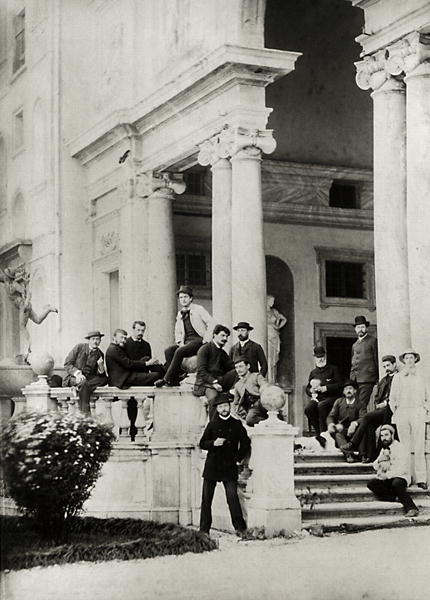 Residents of Villa Medici in Rome, photo sent and dedicated by Claude Debussy (1862-1918) to his par à Photographe français