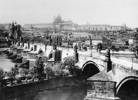 View of Prague showing the Imperial Palace (Hradschin) and the Charles Bridge, late 19th century (b/