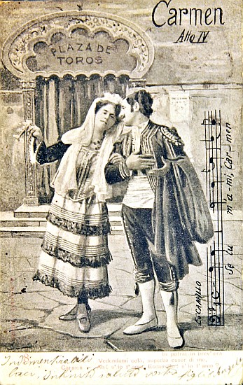 Postcard commemorating the Fourth Act of the opera ''Carmen'', à Georges Bizet