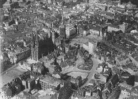 Aerial view of Halle, Saxony-Anhalt (b/w photo) 