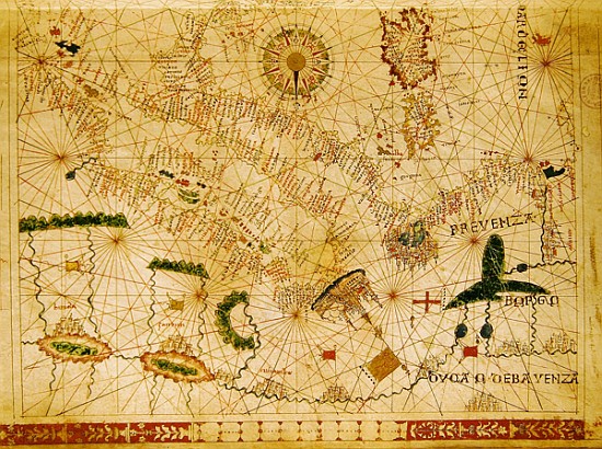 Provence and Italy, from a nautical atlas, 1520(detail from 330915) à Giovanni Xenodocus da Corfu