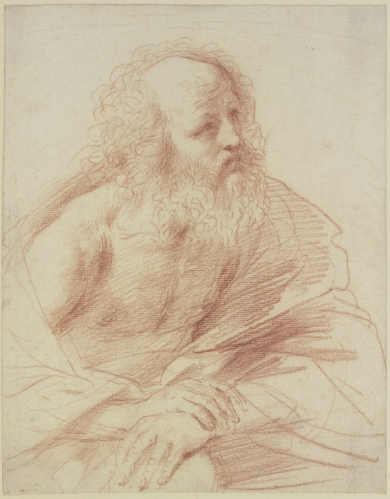 Bärtiger Mann im Mantel nach rechts, die Hände übereinander gelegt à Guercino (Giovanni Francesco Barbieri)