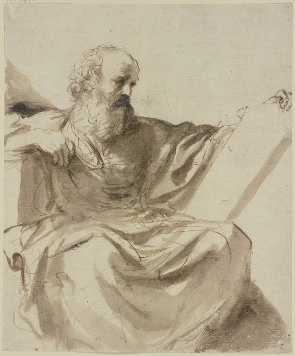 Bärtiger sitzender Prophet, auf einer Tafel lesend, Kniestück nach rechts à Guercino (Giovanni Francesco Barbieri)