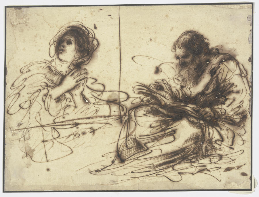 Betende und ein Alter, in einem Buch lesend à Guercino (Giovanni Francesco Barbieri)