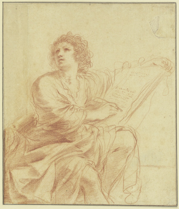 Johannes der Evangelist, sitzend und schreibend à Guercino (Giovanni Francesco Barbieri)