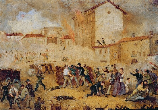 Fighting at Porta Tosa during the Five Days of Milan à École italienne