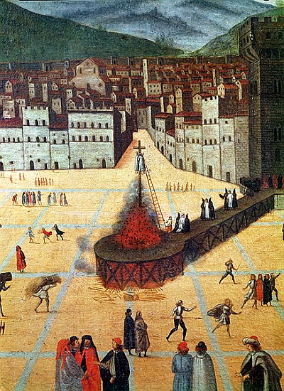 Savonarola Being Burnt at the Stake, Piazza della Signoria, Florence, detail of the fire à École italienne