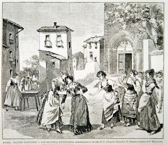 Scene from the opera ''Cavalleria rusticana'',  by Pietro Mascagni (1863-1945) à École italienne