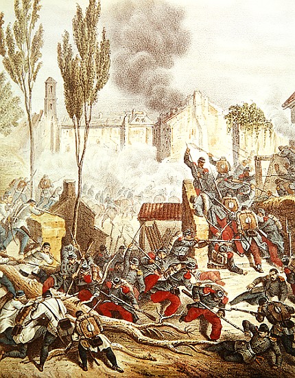 The Piedmontese and The French at the battle of Magenta in 1859 à École italienne