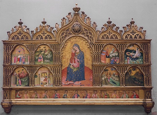 The Virgin and Child with Legendary Scenes (tempera on panel with gold) à École italienne