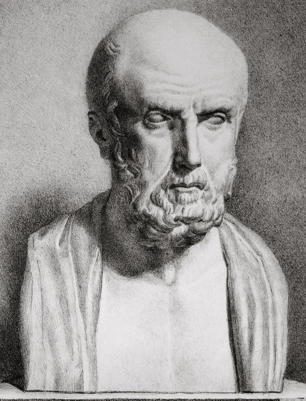 Portrait of Hippocrates (c.460-c.377 BC), 1st half 19th century (litho) (b/w photo) (detail of 16352 à Langlumé