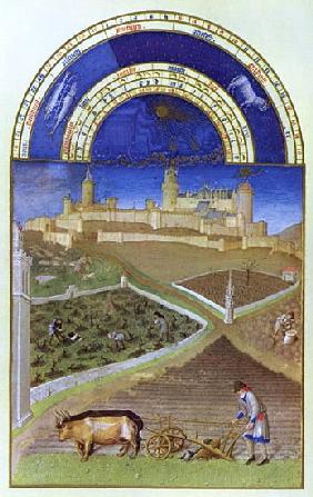 Fascimile of March: Peasants at Work on a Feudal Estate, from the ''Tres Riches Heures du Duc de Ber