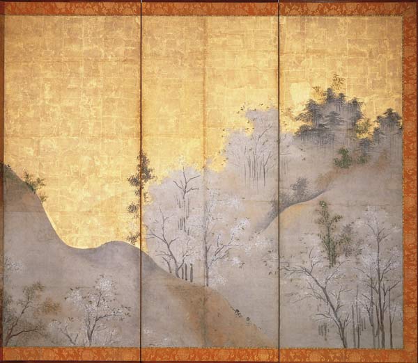 Spring Landscape (pen & ink, colour, gold paper on panel) (see 216558) à Linkoku