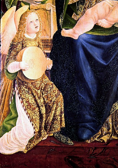 Madonna and Child with Angel Musicians, detail of an Angel Playing the Lute, c.1490-1500 à École lombarde