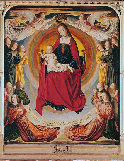 Coronation of the Virgin, centre panel from the Bourbon Altarpiece, c.1498 à Maître de Moulins (Jean Hey)