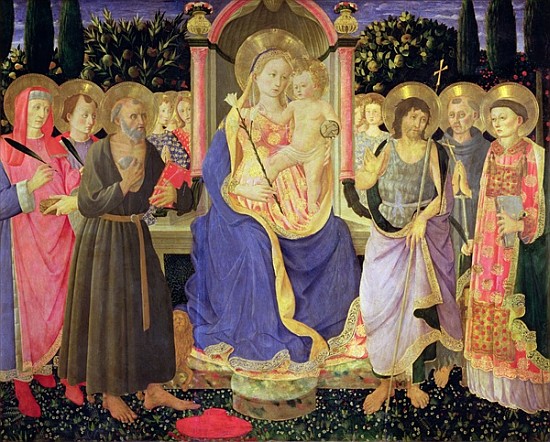 Madonna and Child enthroned with saints (altarpiece) à Maître de Buckingham Palace Madonna