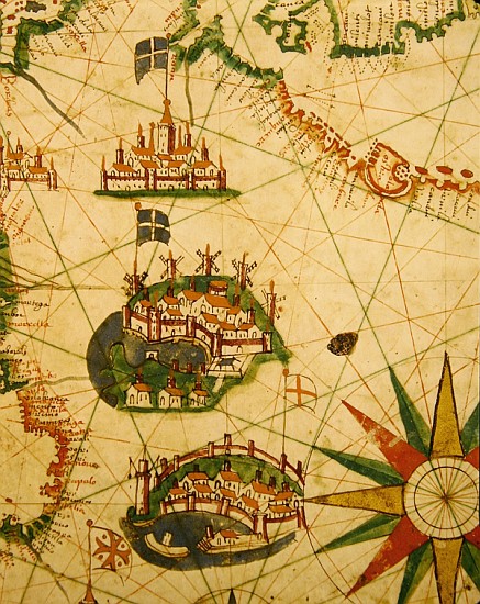 The Cities of Marseille and Genoa with their ports, from a nautical atlas, 1651(detail from 330919) à Pietro Giovanni Prunes