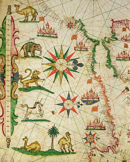 The North African Coast, from a nautical atlas, 1651(detail from 330919) à Pietro Giovanni Prunes