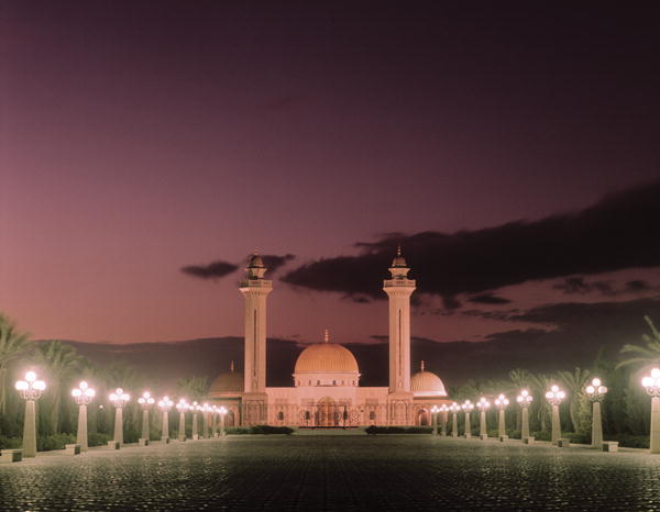 The Bourguiba Mosque at night (photo)  à Ecole tunisienne