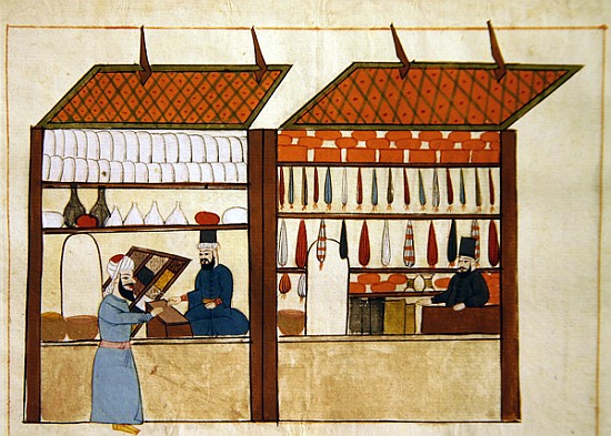 Ms. cicogna 1971, miniature from the ''Memorie Turchesche'' depicting Turkish merchants à École vénitienne