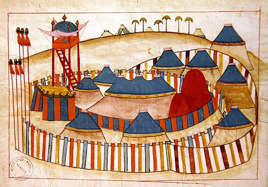 Ms. cicogna 1971, miniature from the ''Memorie Turchesche'' depicting a Turkish camp with look-out t à École vénitienne