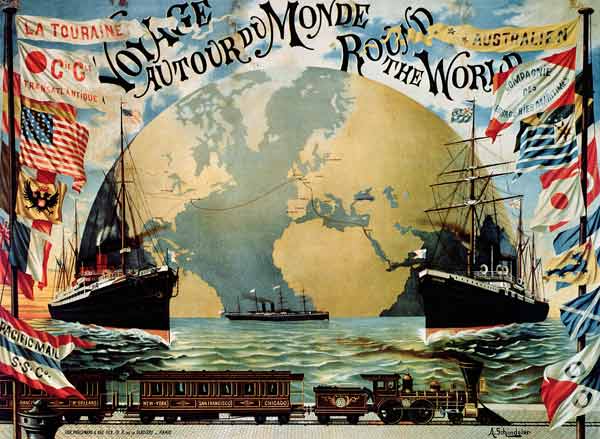 'Voyage Around the World', poster for the 'Compagnie Generale Transatlantique', late 19th century (c à A. Schindeler