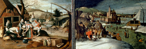 Autumn (left): Winter (right) (panel) à Abel Grimmer