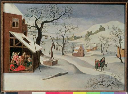 Flight into Egypt in a winter landscape (panel) à Abel Grimmer