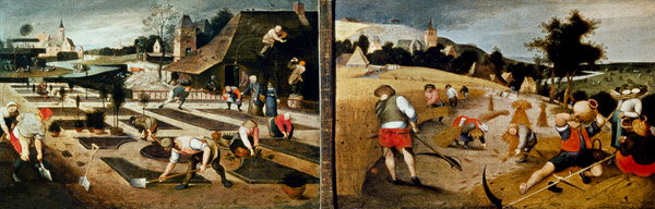 Spring (left); Summer (right) (panel) à Abel Grimmer
