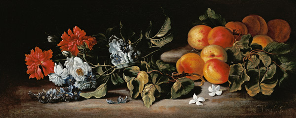 Abricots et branches de fleurs à Abraham Brueghel