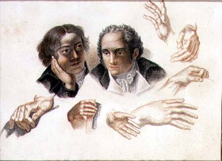 Studies of two gentleman's heads and hands à Abraham Constantin