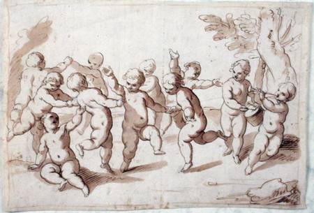 A group of dancing putti (pen & brown ink with wash over black chalk on paper) à Abraham Jansz. van Diepenbeeck