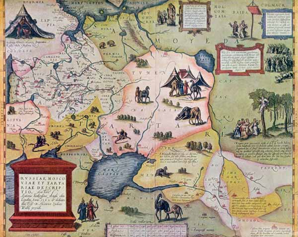 Map of the Russian empire in the sixteenth century, copy of an original of 1571 (colour litho) à Abraham Ortelius