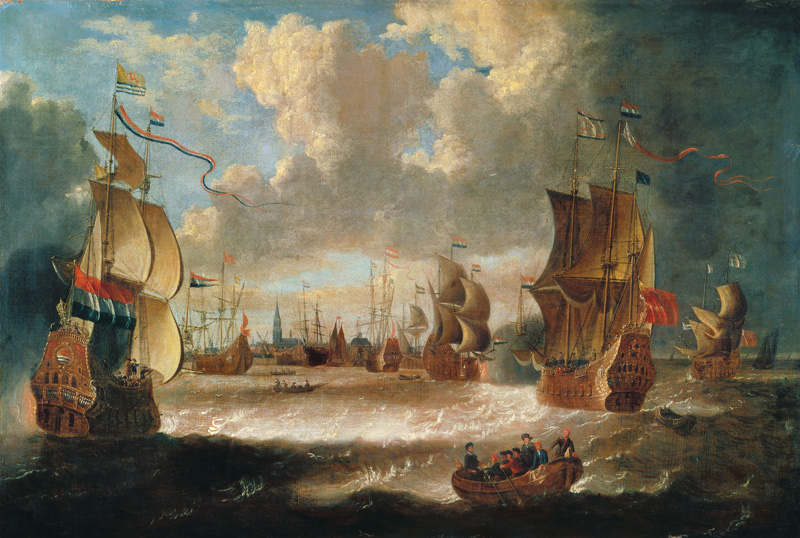 Ships in a lagoon à Abraham Storck