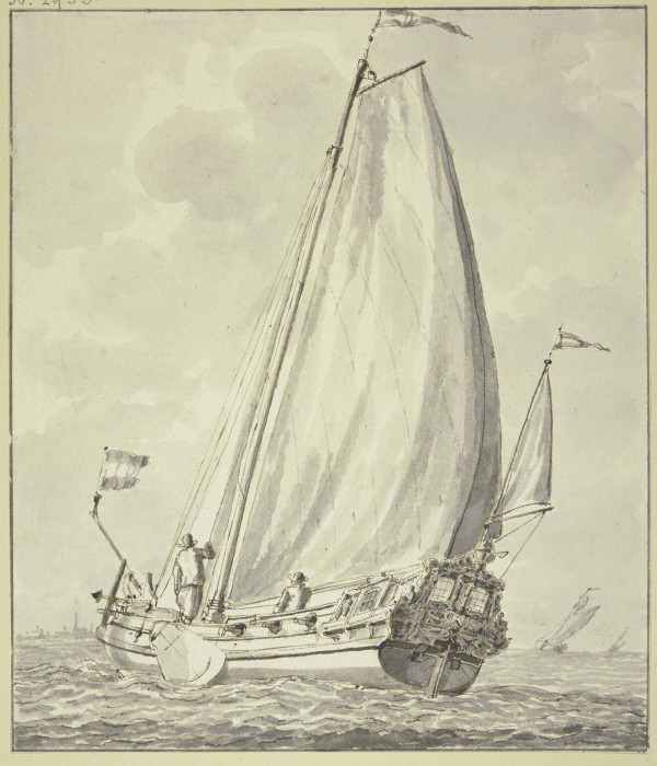 Boot mit zwei Mann, nach links segelnd à Abraham Storck l'Ancien