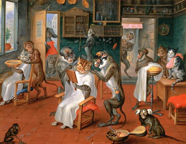 Barber's shop with Monkeys and Cats à Abraham Teniers