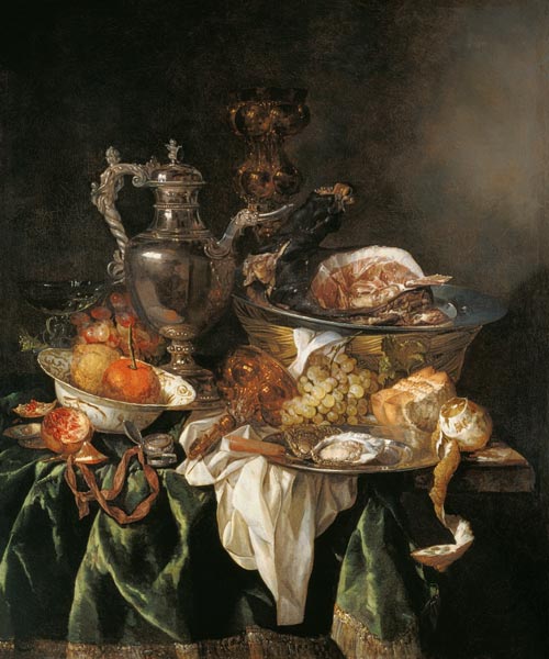 Still Life with a Silver Wine Jar with a Reflected Portrait of the Artist à Abraham van Beyeren