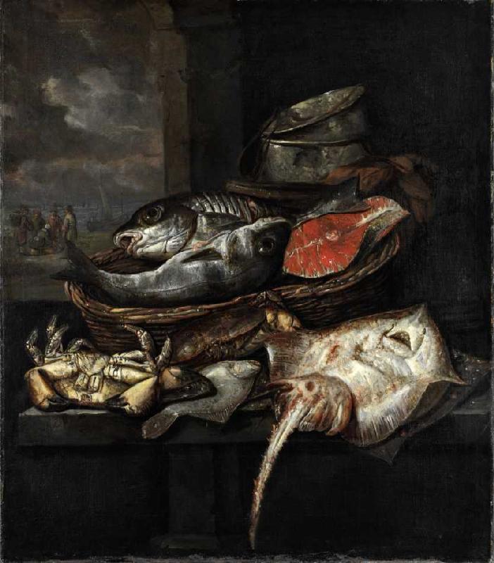 Bank eines Fischhändlers. à Abraham van Beyeren