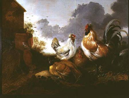 Poultry in a farmyard à Abraham van Calraet
